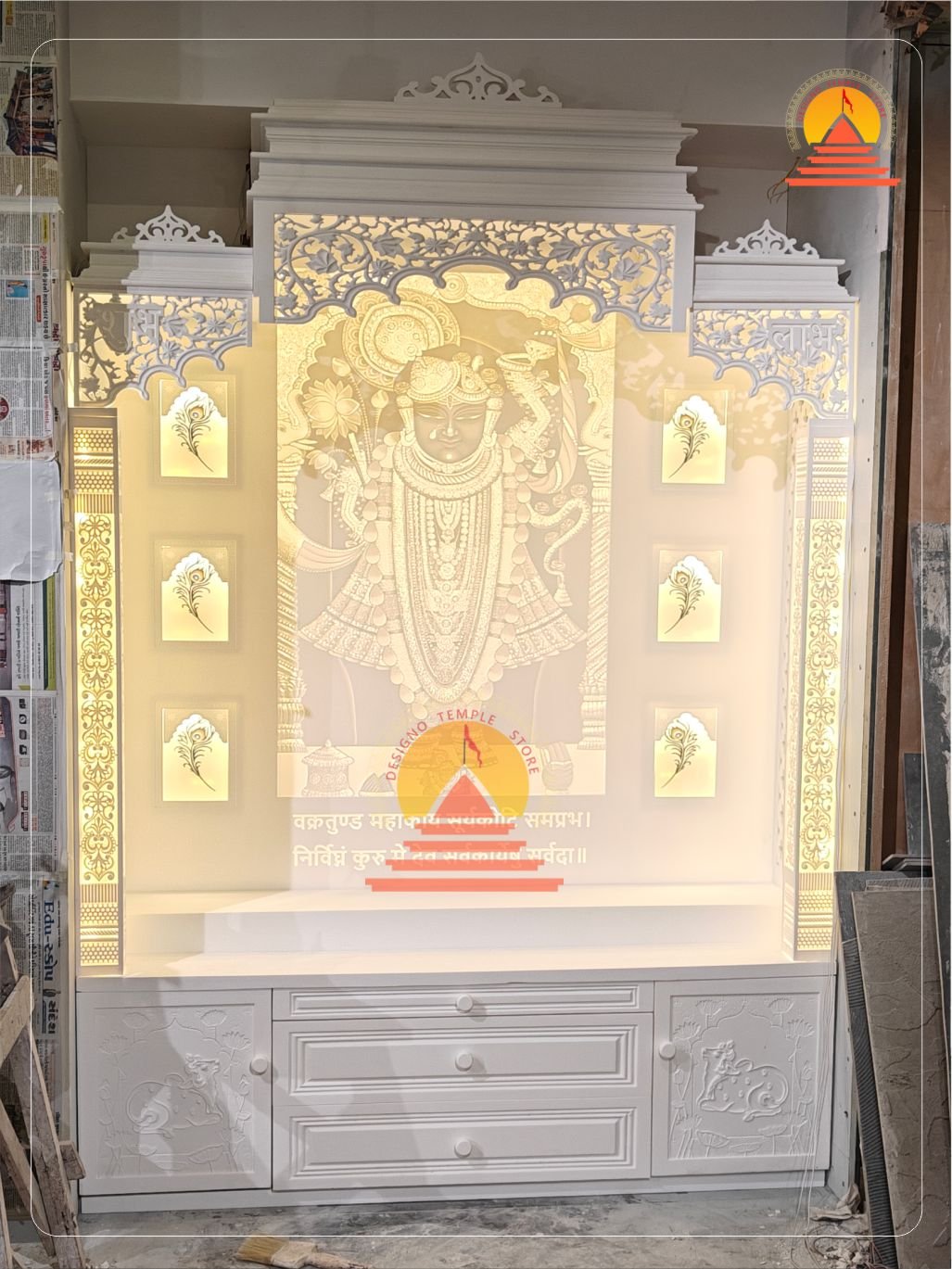 Balaji Corian Marble Mandir with light img 1- designotemplestore.com