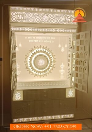 3-Layer Om Corian Mandir with Door and Bells img1- designotemplestore.com