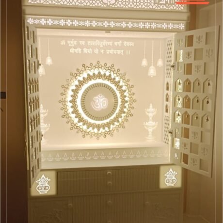 3-Layer Om Corian Mandir with Door and Bells img1- designotemplestore.com