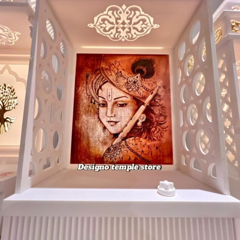 Colorful Krishna Small Corian Marble Temple with Light 2- designotemplestore