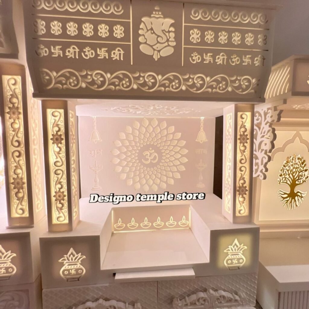 Hanging Small OM Corian Marble Temple with Light 1- designotemplestore.com