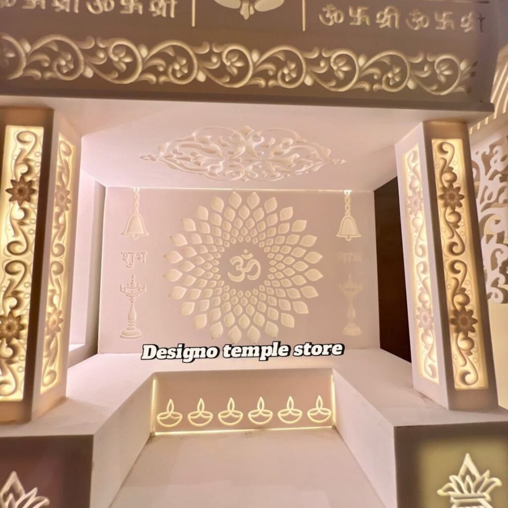 Hanging Small OM Corian Marble Temple with Light 2- designotemplestore.com
