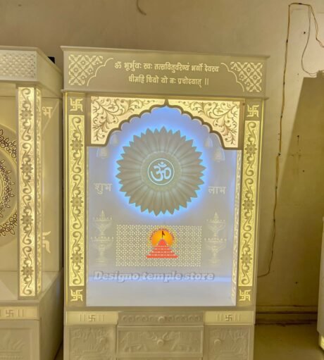 3D Layer Corian Marble Mandir with Light | Korean Mandir Manufacturer in Delhi NCR