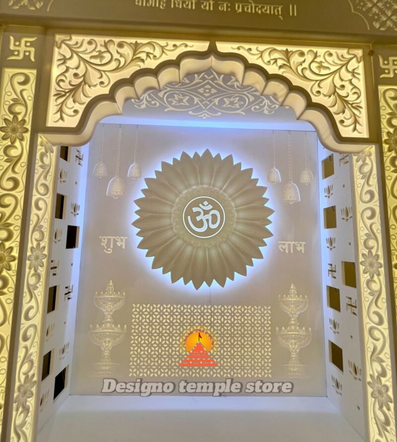 3D OM Layer Corian Mandir with Backlit 3- designotemplestore