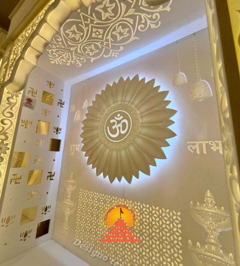 3D OM Layer Corian Mandir with Backlit 4- designotemplestore