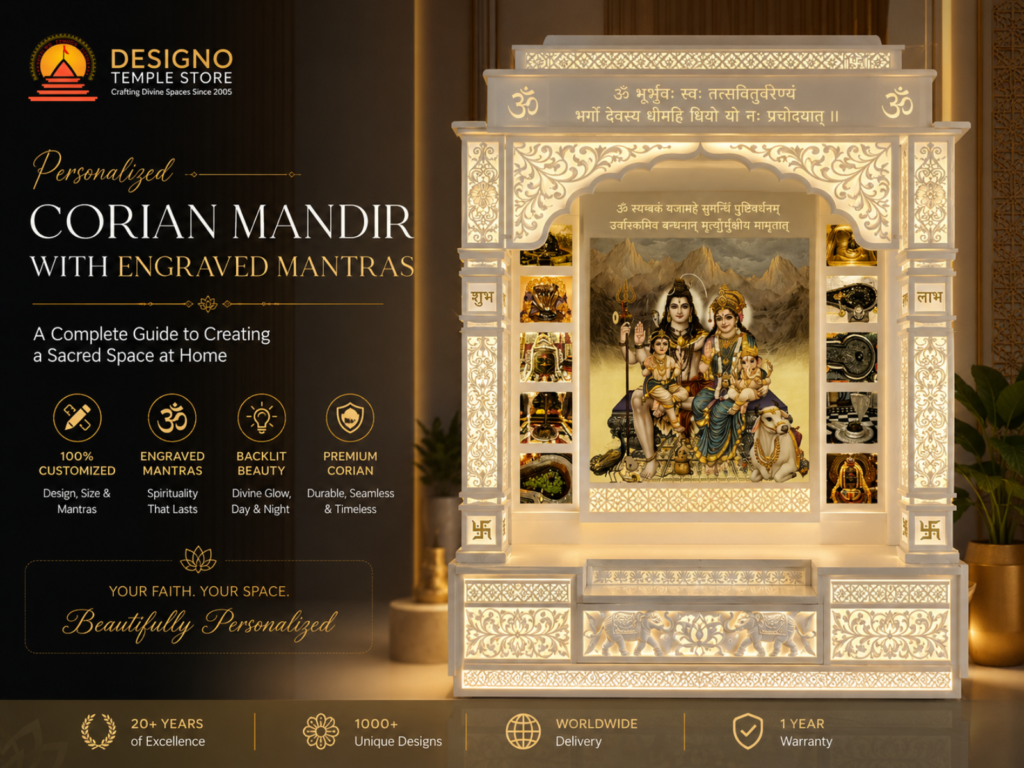 Personalized Corian Mandir with Engraved Mantras- designotemplestore