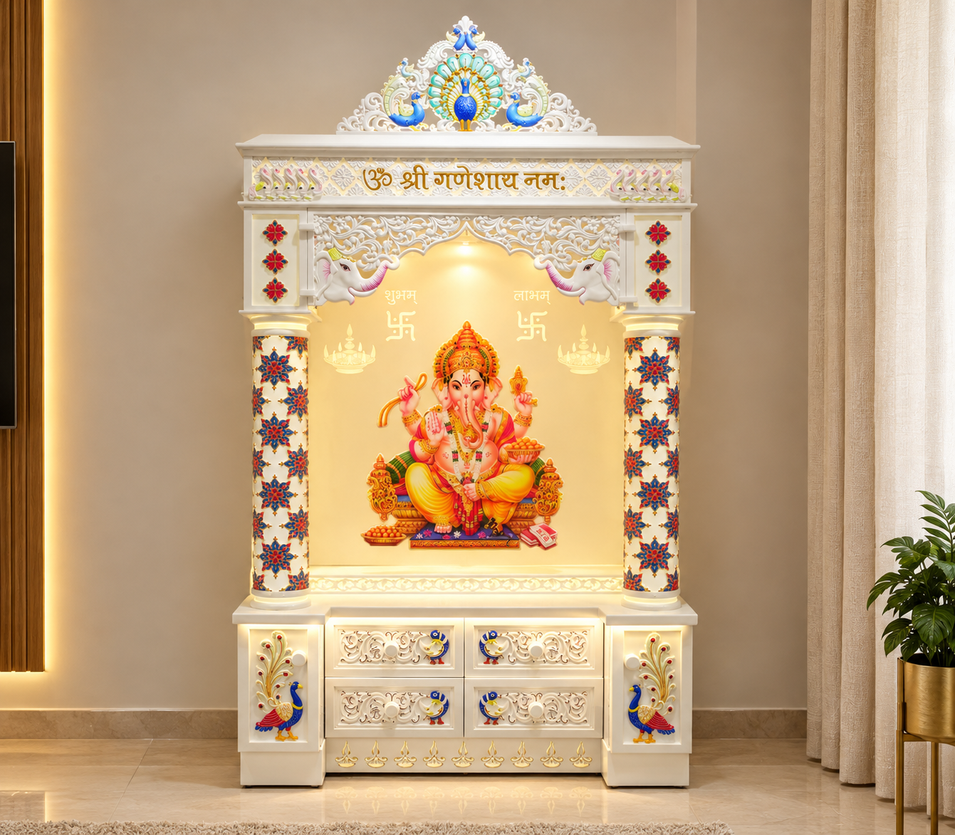 Corian Mandir Lights On